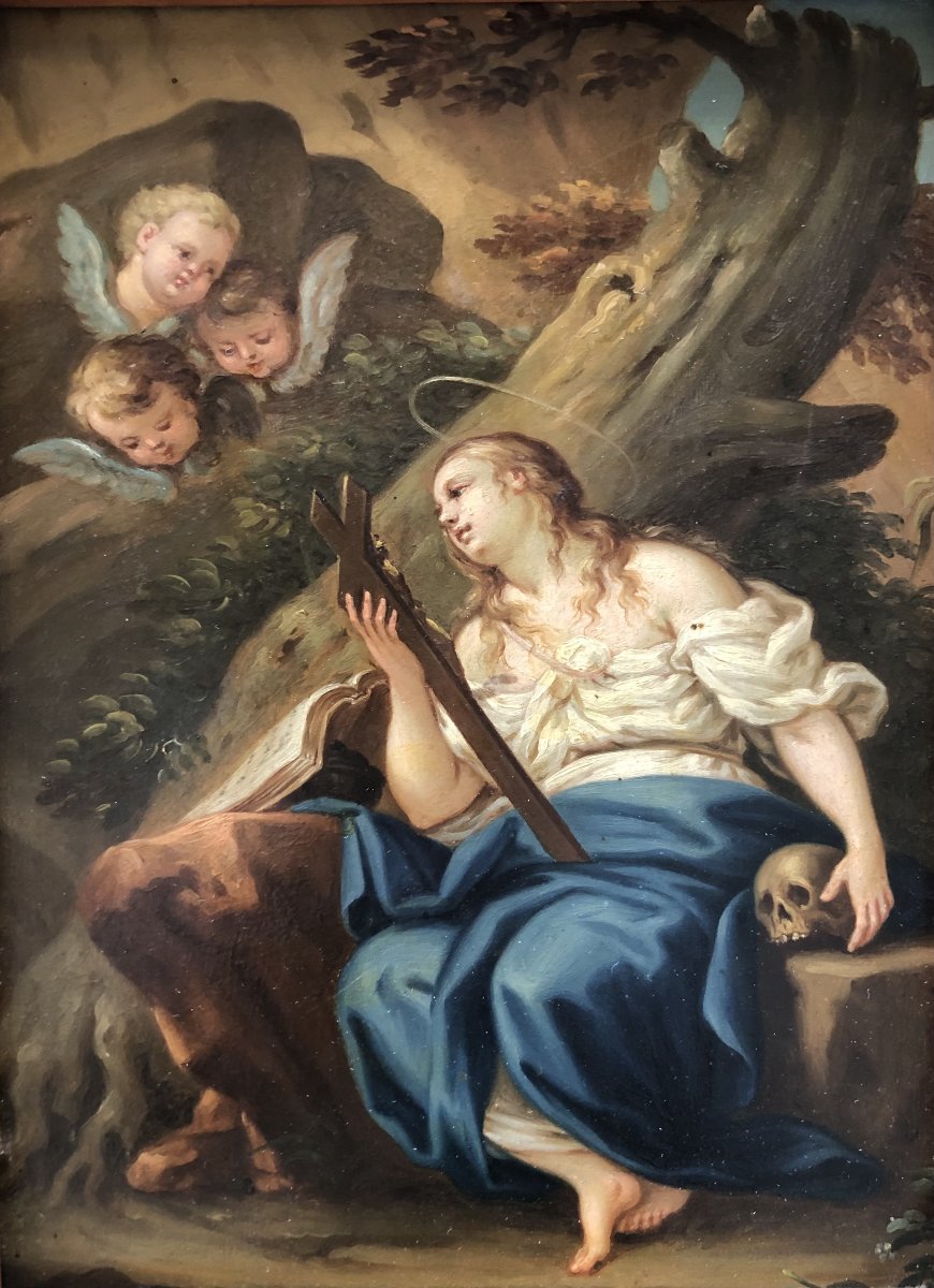Marie-Madeleine pénitente, huile sur cuivre, Italie, XVIIe siècle