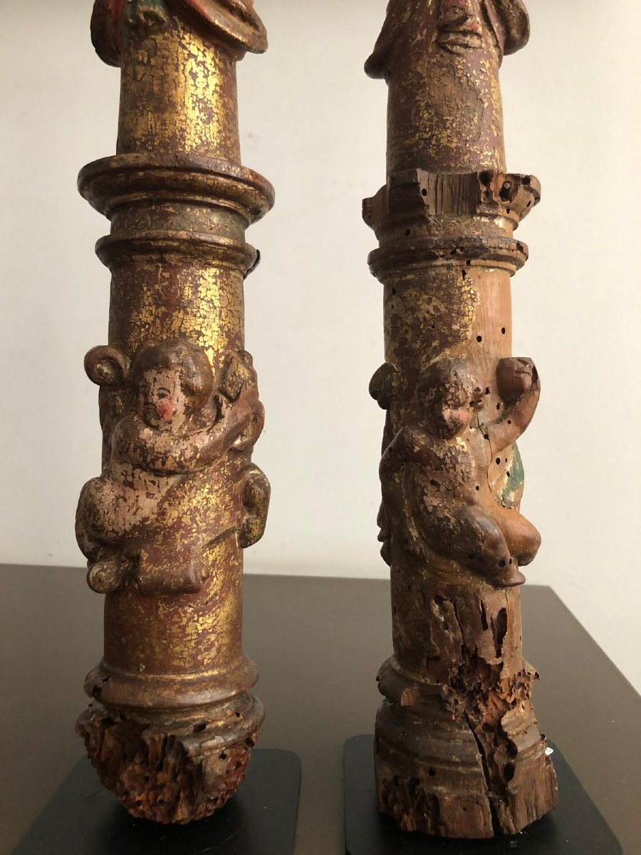 A Group Of Four Columns, A Spanish Work From The Second Half Of The 16th Century.-photo-3