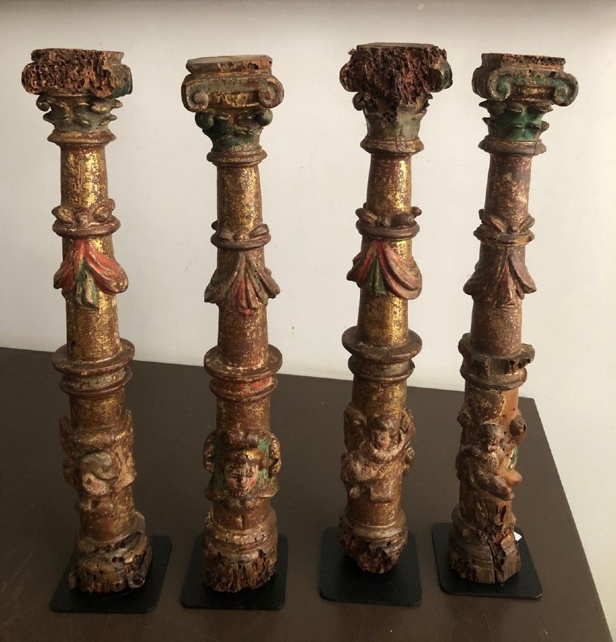 A Group Of Four Columns, A Spanish Work From The Second Half Of The 16th Century.