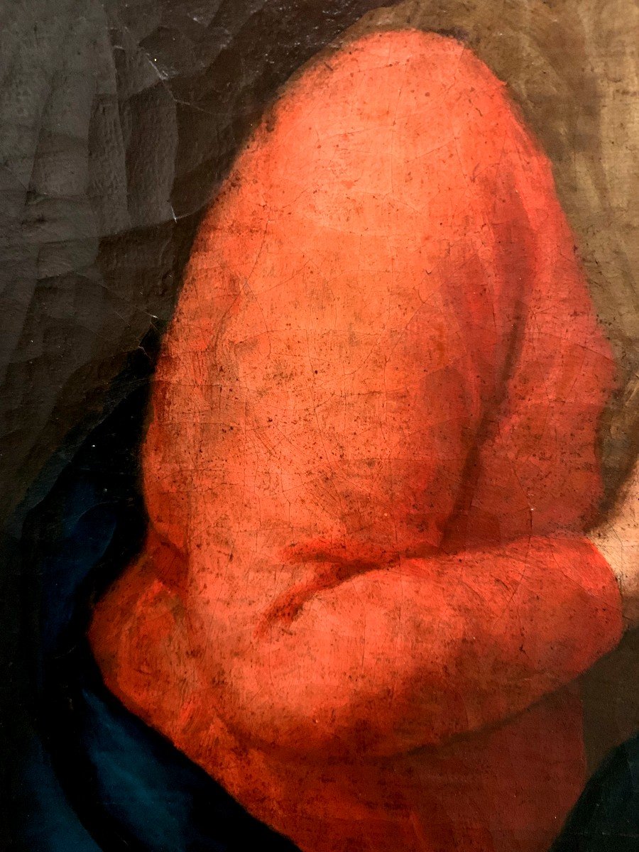  Oil On Canvas Madonna In Prayer. 18th Century Spanish School.-photo-1