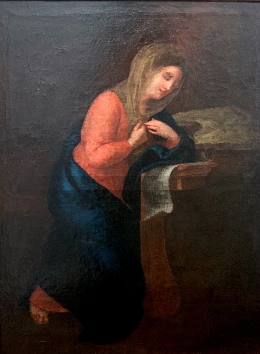  Oil On Canvas Madonna In Prayer. 18th Century Spanish School.