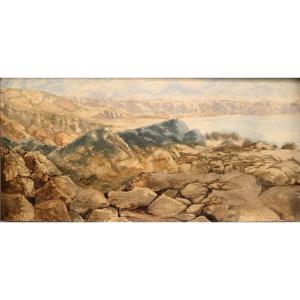 Paysage de la mer morte, Huile sur table. 19ème siècle