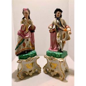 Pair Of Porcelain Figurines, Old Paris, 19th Century