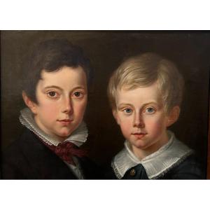 Francisco Lacoma Y Fontanet, Double Portrait d'Enfants. Signé. Daté De 1839.