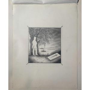 L'ombre de Napoléon devant son tombeau. Dessin Au Crayon vers 1830.