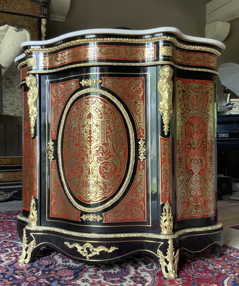 Napoleon III Curved Console Table With Boulle Marquetry On All Sides-photo-3