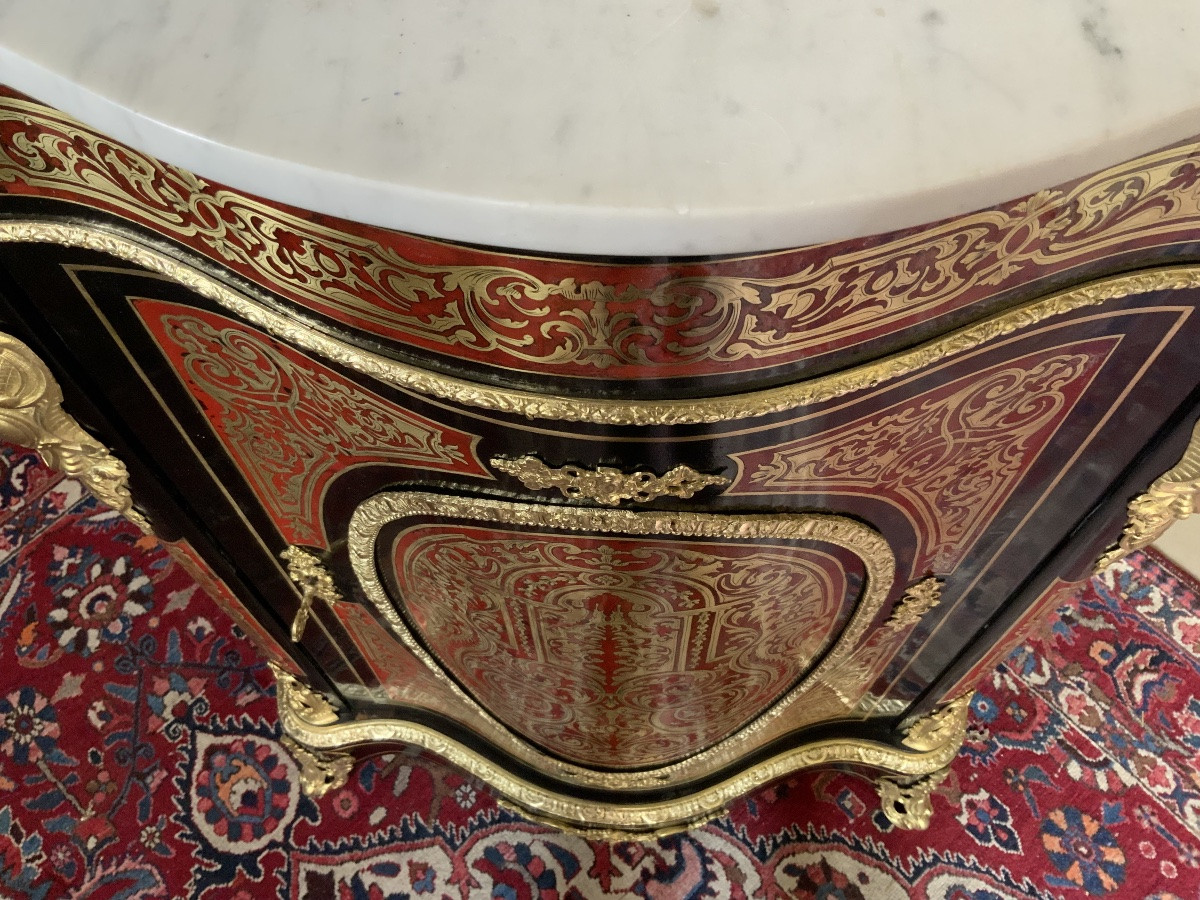Napoleon III Curved Console Table With Boulle Marquetry On All Sides-photo-1