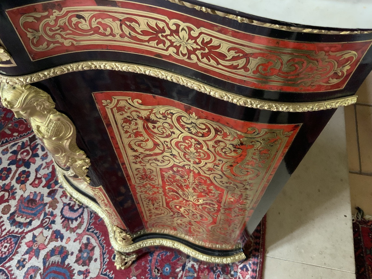 Napoleon III Curved Console Table With Boulle Marquetry On All Sides-photo-2