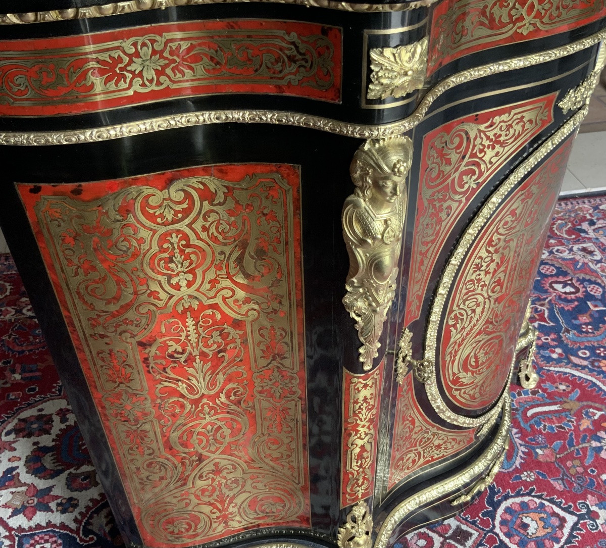 Napoleon III Curved Console Table With Boulle Marquetry On All Sides-photo-6