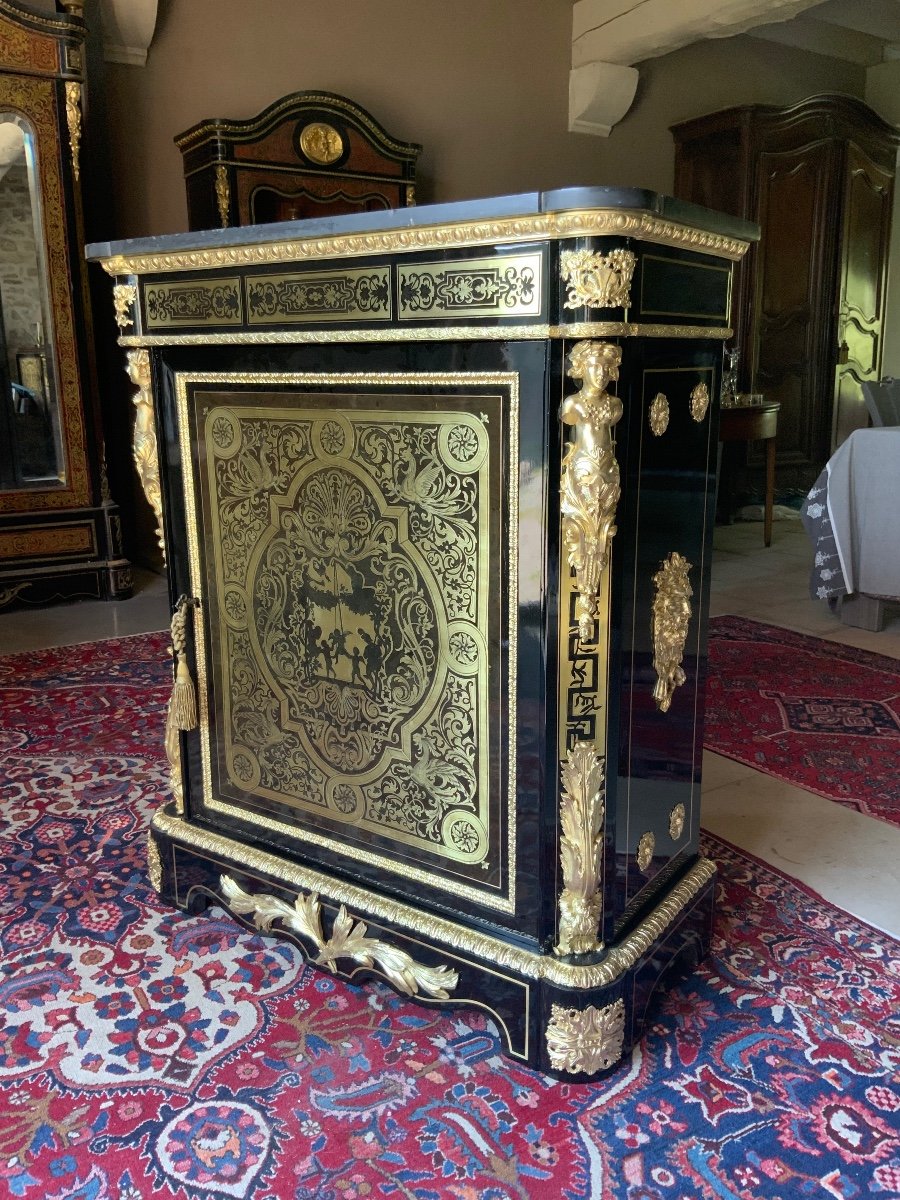 Support Cabinet Stamped Befort -jeune In Boulle Marquetry Napoleon III Period-photo-4