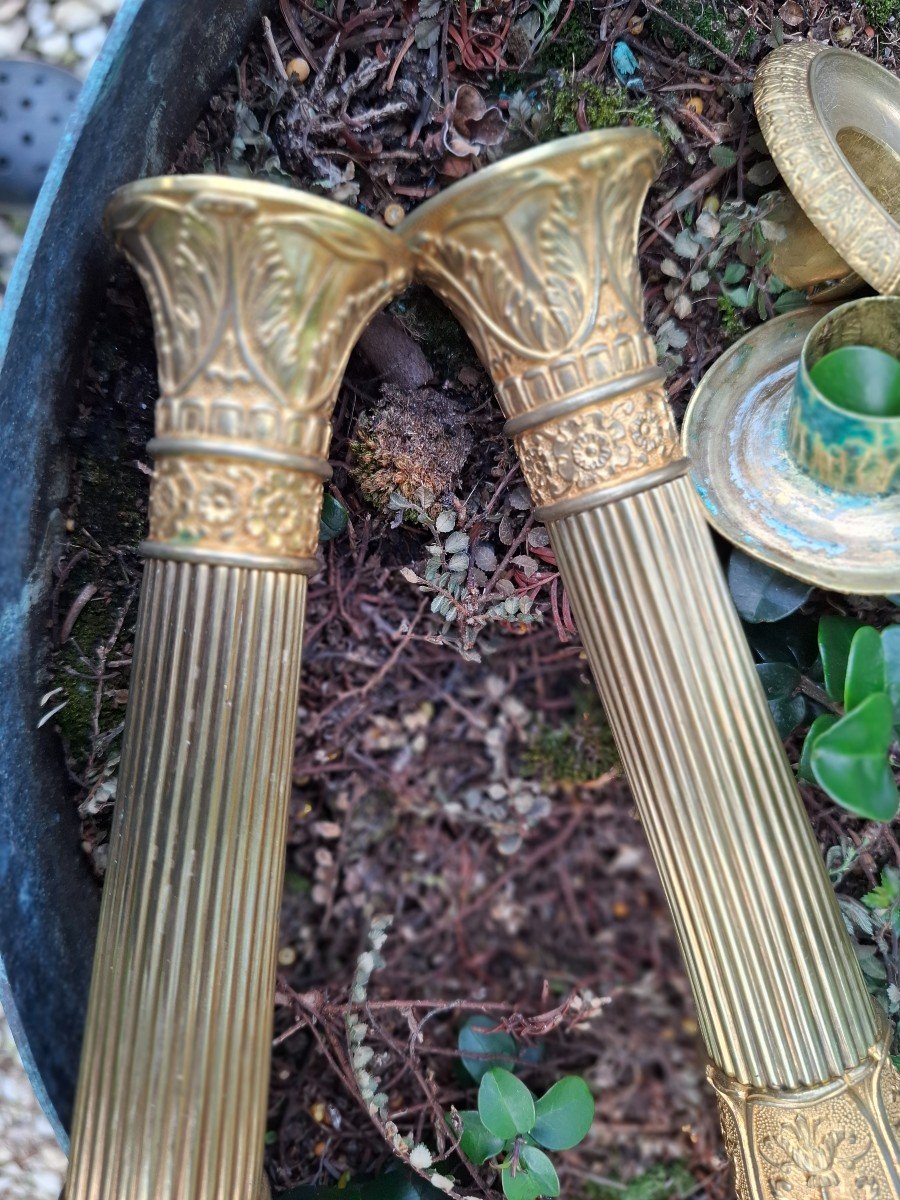 Paire Candelabres Bronze Doré-photo-1