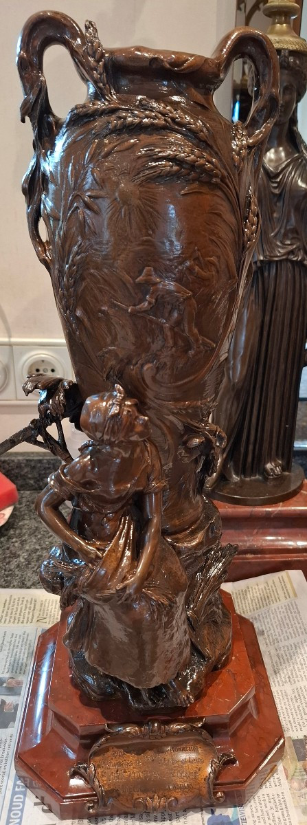 Bronze Vase Signed Fl Moreau-photo-4