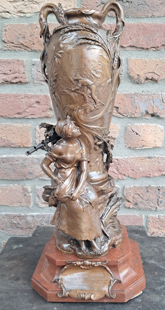 Bronze Vase Signed Fl Moreau-photo-2