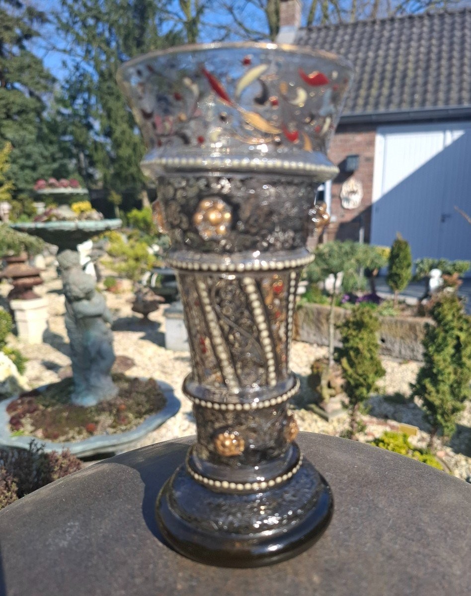 Vase emaillé et signe Emile Gallé-photo-2