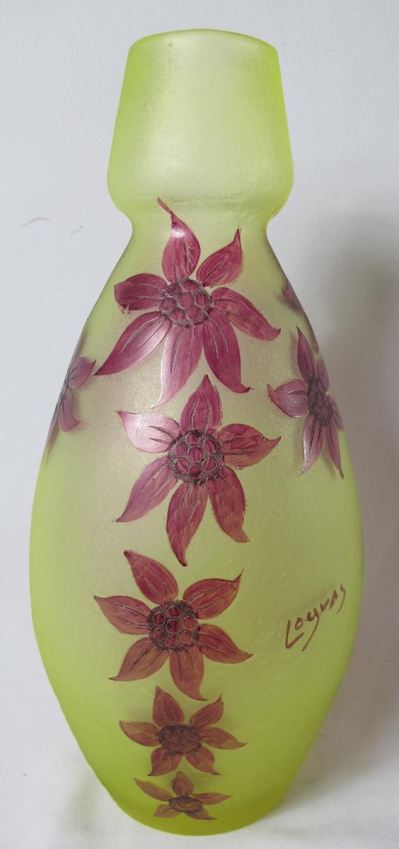 Large Vase Signed Legras. Clematis.