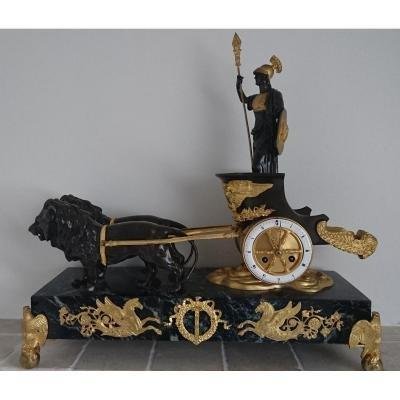Pendule Au Char En Bronze Doré Style Empire XIXème