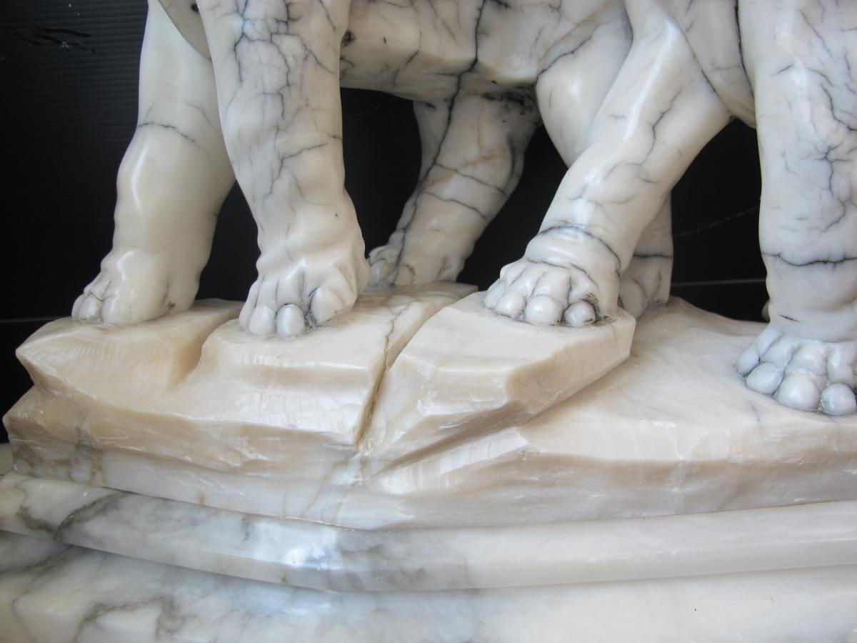 Marble Elephants. Signed I. Rochard (1906-1984) Length 57 Cm.-photo-3