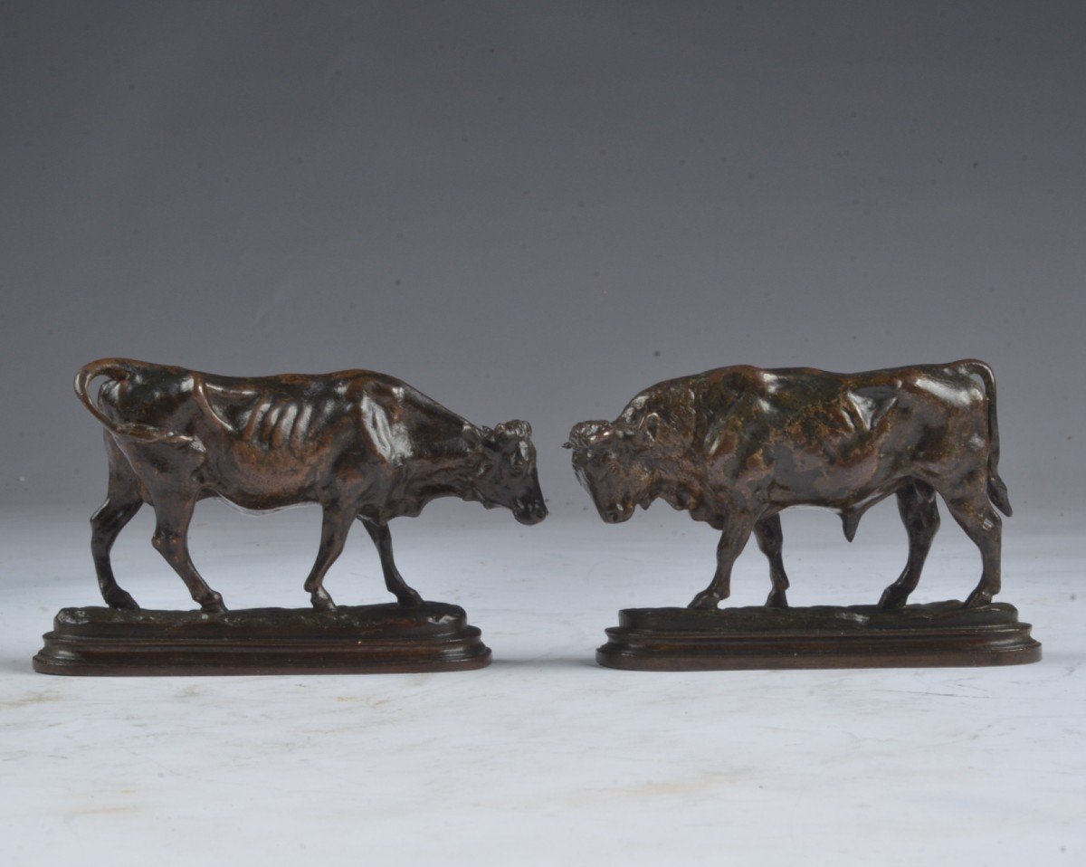 Two Bronzes Bull And Cow