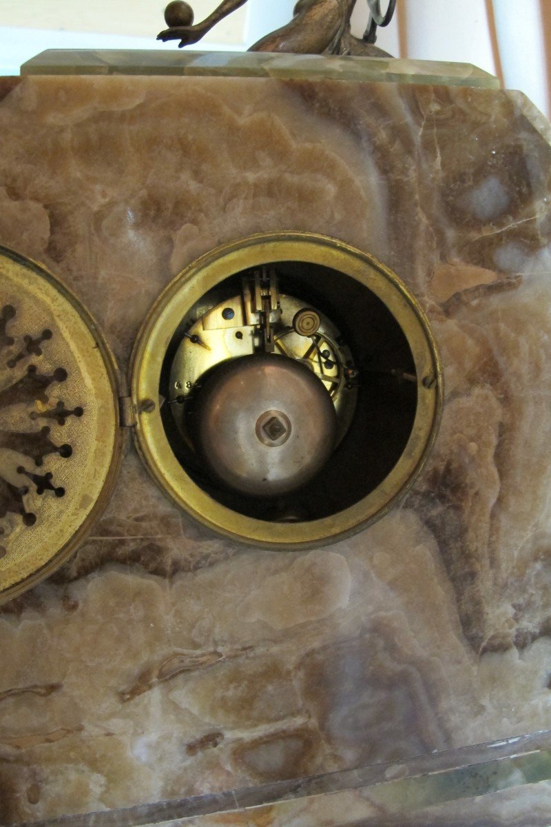 Gilt Bronze Marble  Onyx Art Deco Clockset-photo-4