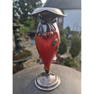 Vase argent et cuivre signe La Pierre Newark