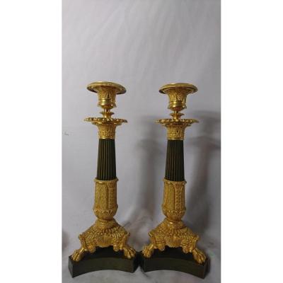 Pair Des Candélabres. Bronze Doré. H. 31,5 Cm. 