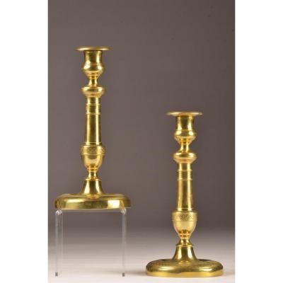 Pair Of Candelabra. Brass Candlesticks. H. 26 Cm.