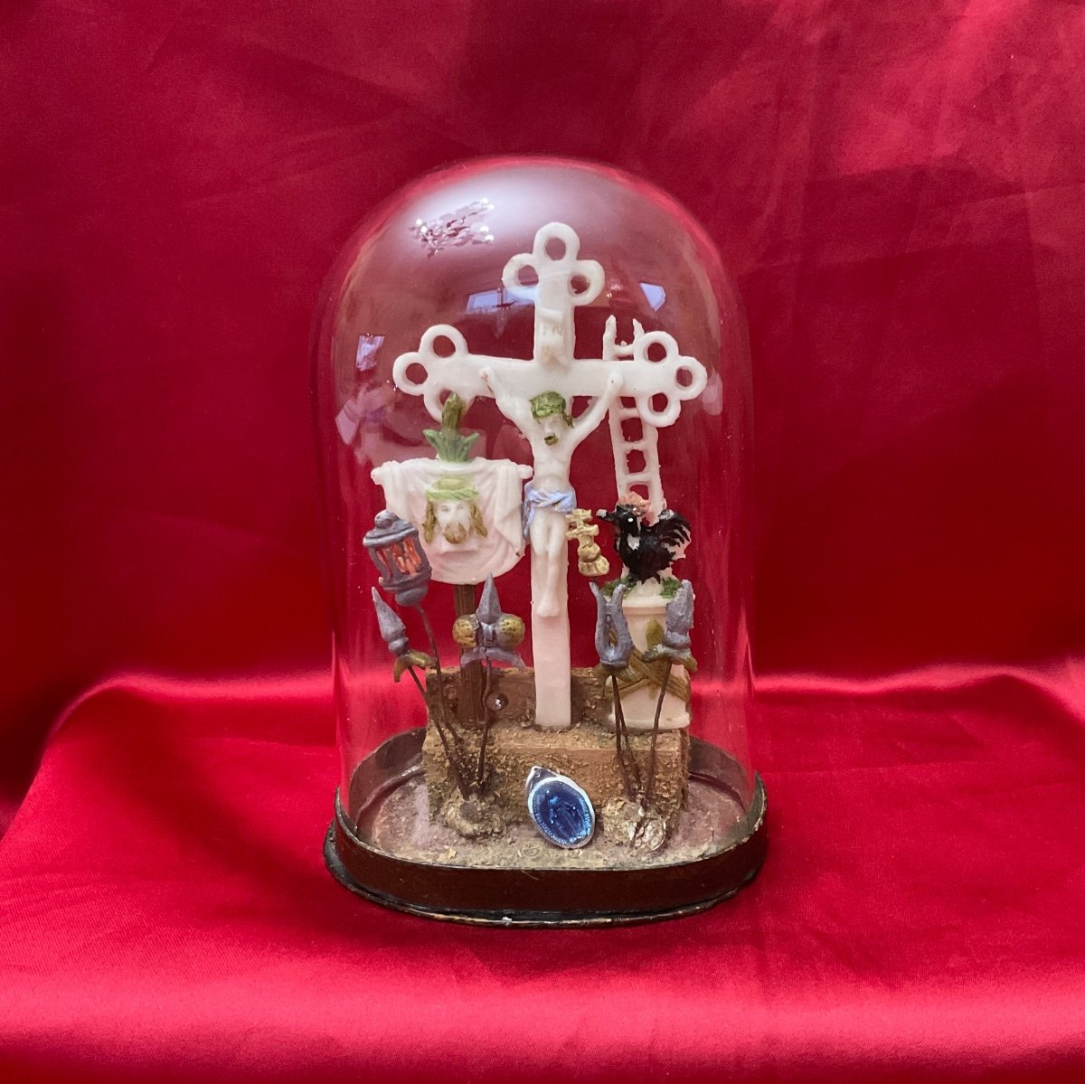 Rare Petit Calvaire En Pâte à Sel 19éme Siècle -photo-2