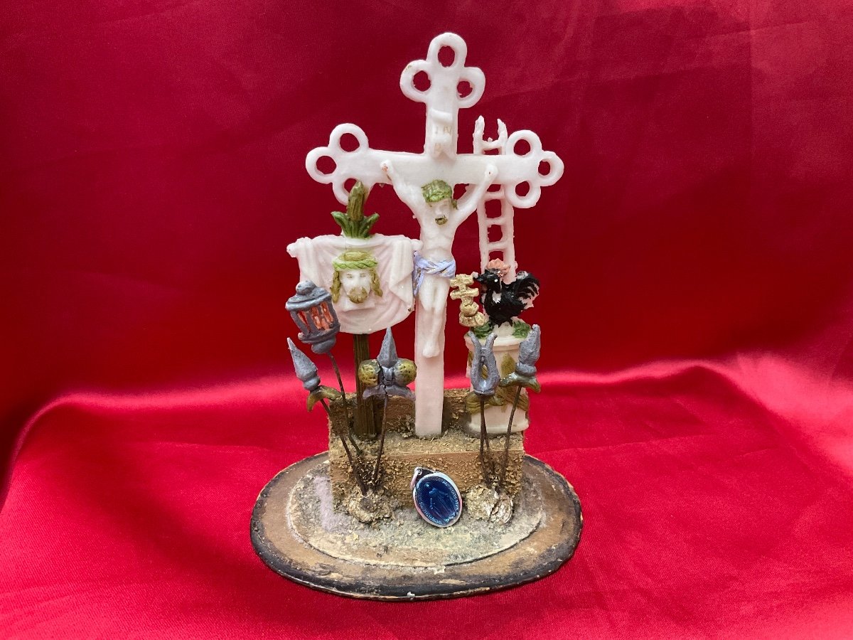 Rare Petit Calvaire En Pâte à Sel 19éme Siècle -photo-7