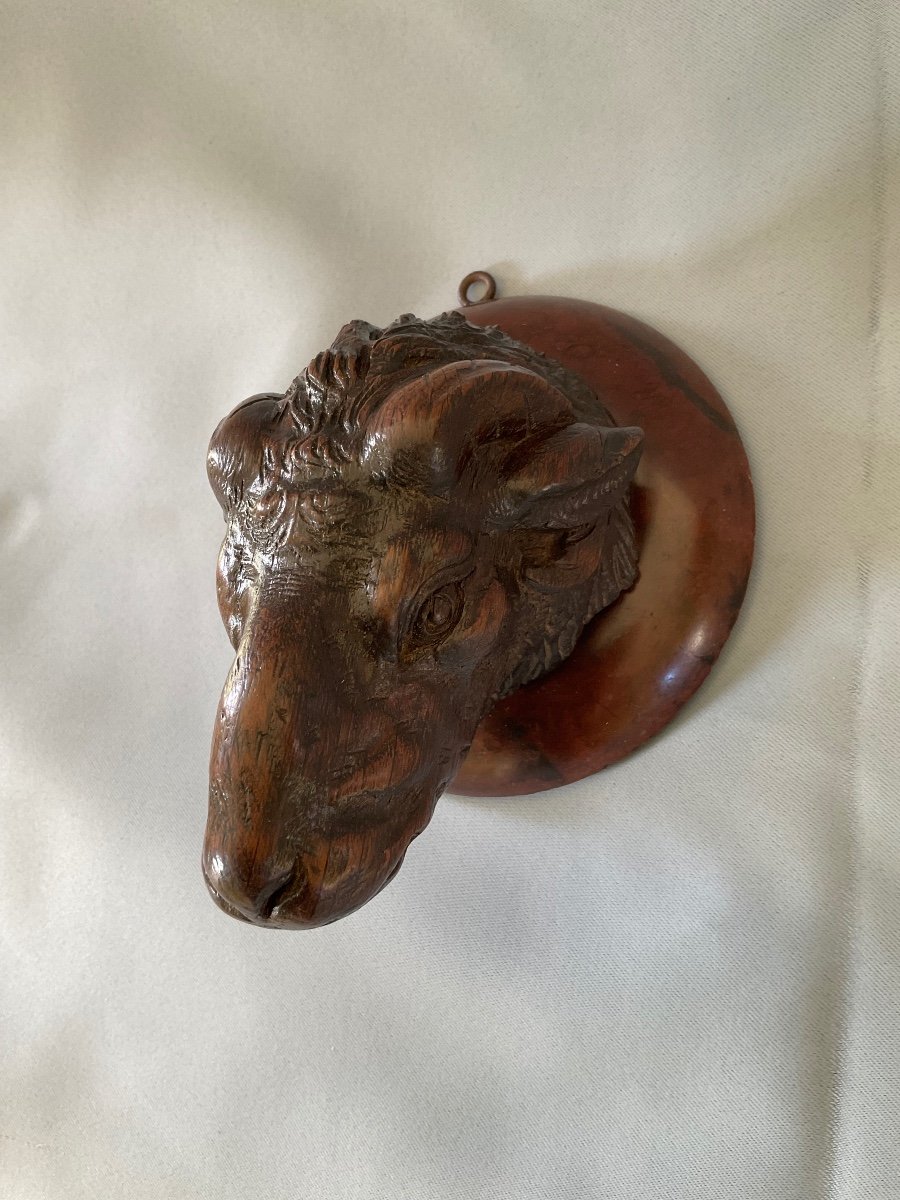 Tête De Bélier Sculpté En Chêne Fin 19éme Siècle -photo-1