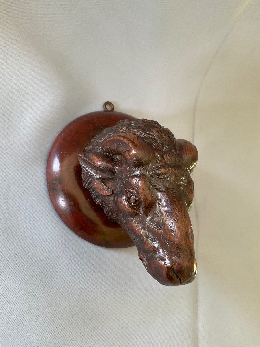 Tête De Bélier Sculpté En Chêne Fin 19éme Siècle -photo-2