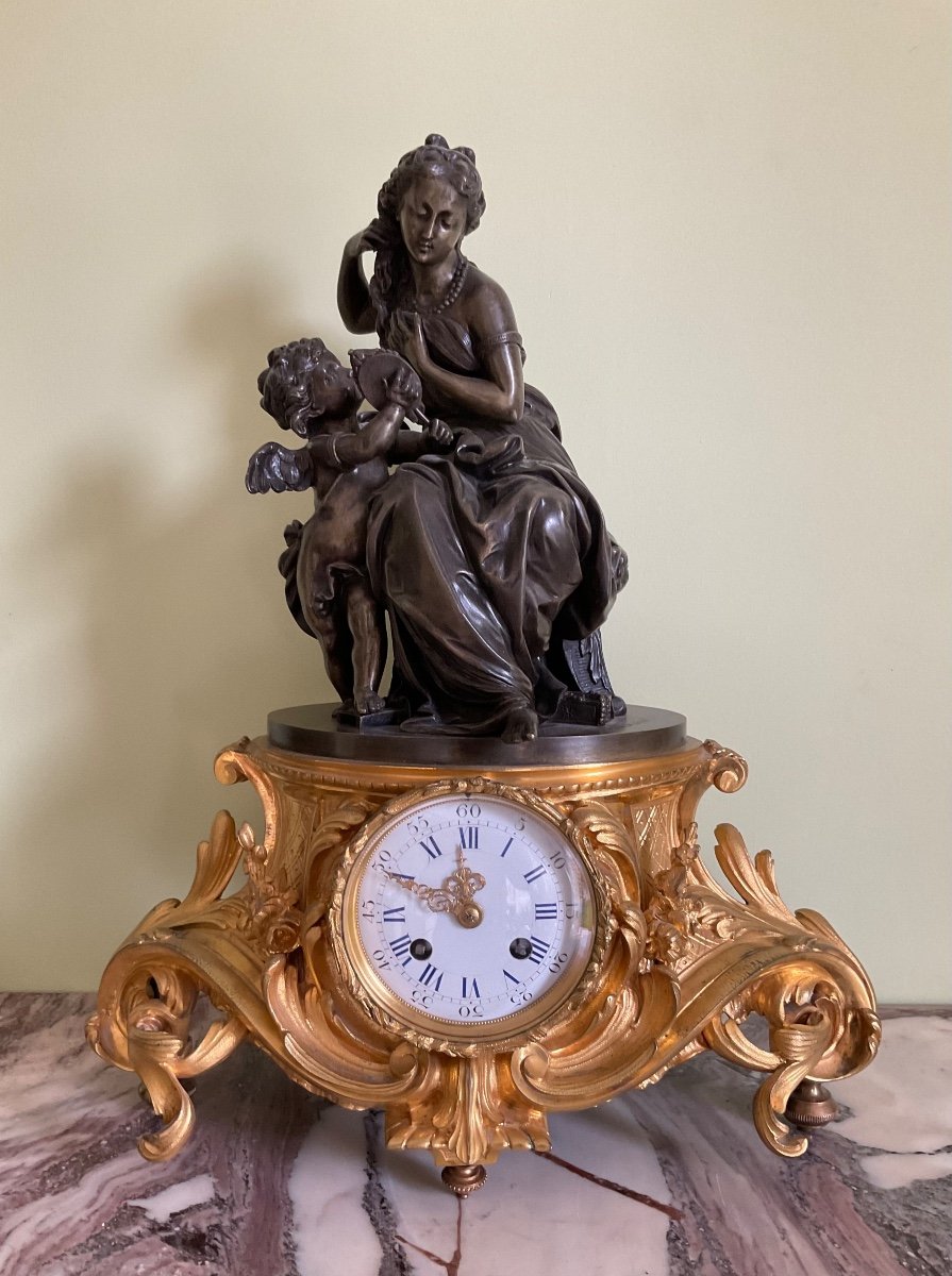 Clock <the Toilet Of Psyche> 19th Century 