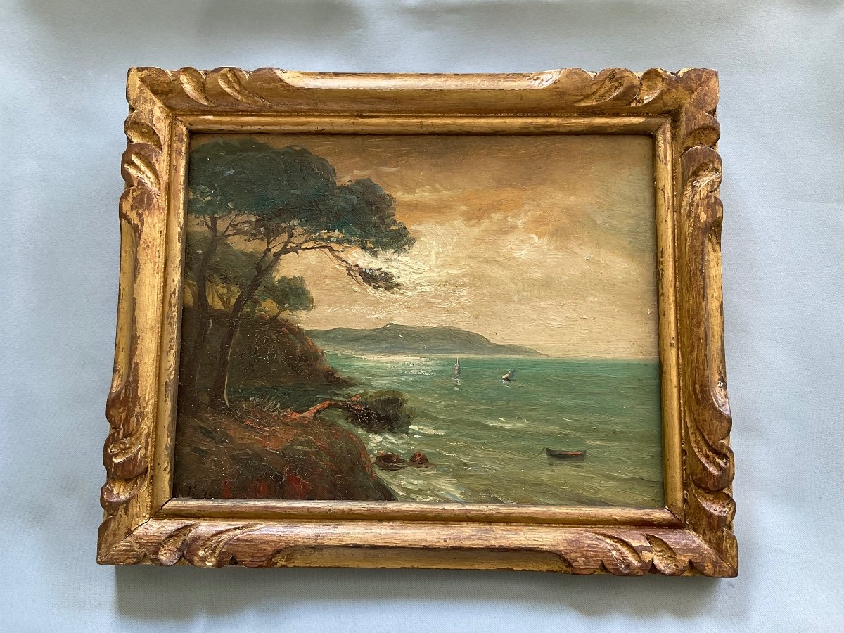 Toulon Painting On Cardboard Early 20th Century -photo-1