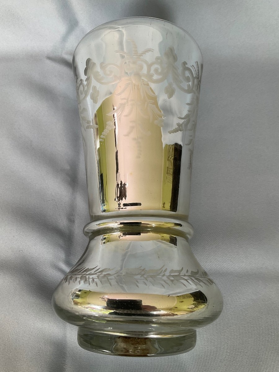 Vase En Verre Eglomisé  19éme Siècle -photo-3