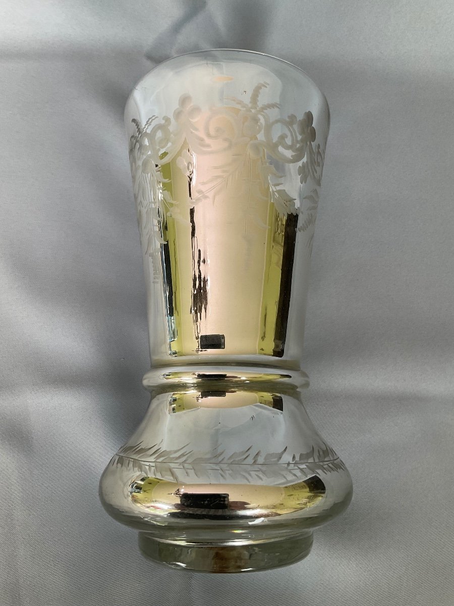 Vase En Verre Eglomisé  19éme Siècle -photo-1