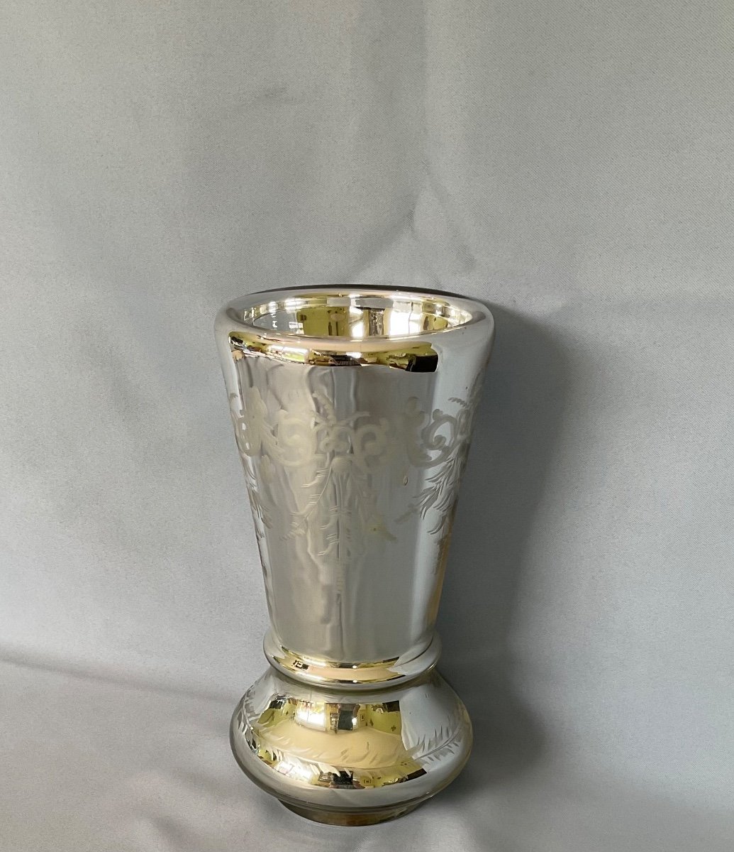 Vase En Verre Eglomisé  19éme Siècle -photo-4