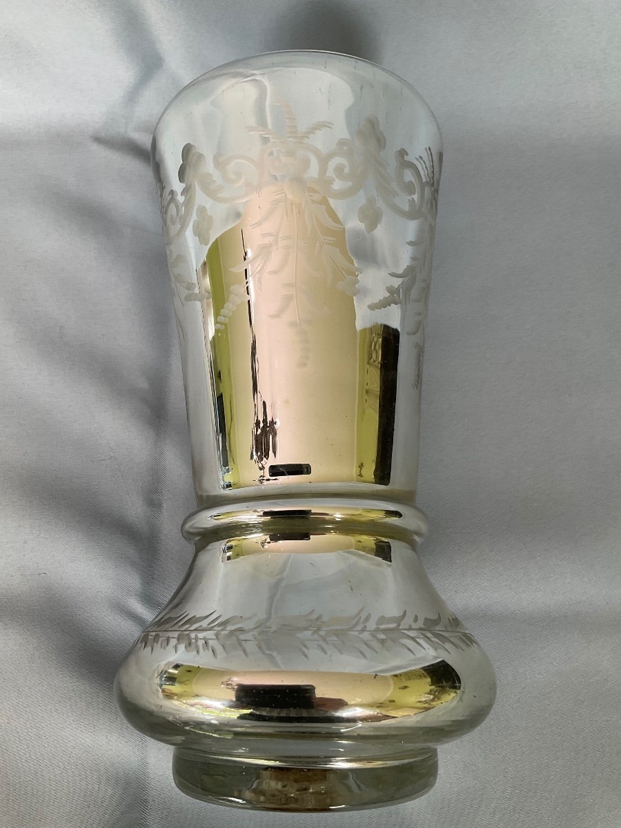Vase En Verre Eglomisé  19éme Siècle -photo-6