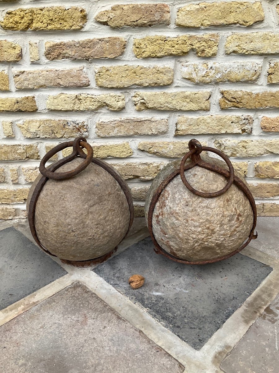 Pair Of Stone Balls 17th Century 