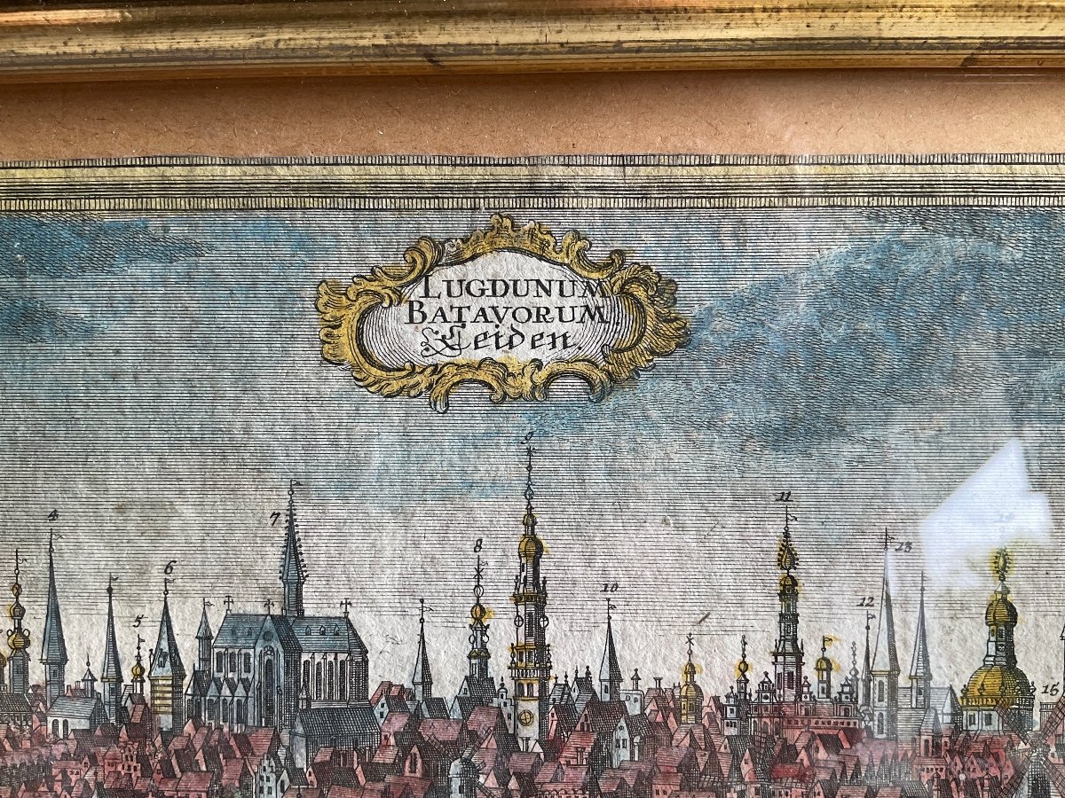 Leiden Lugdunum Batavorum Gravure Polychrome 18éme Siècle -photo-2