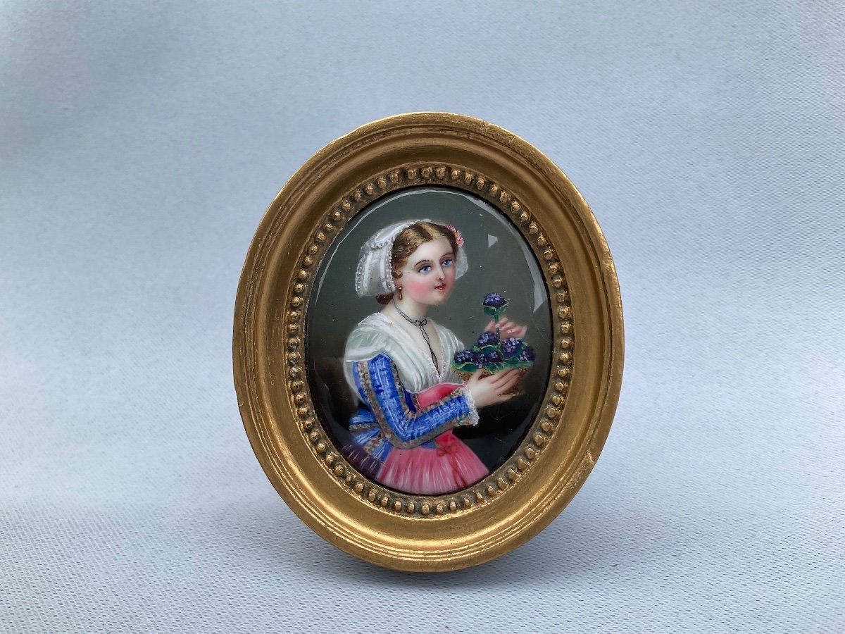 Miniature Jeune Fille Aux Violettes 19éme Siècle 