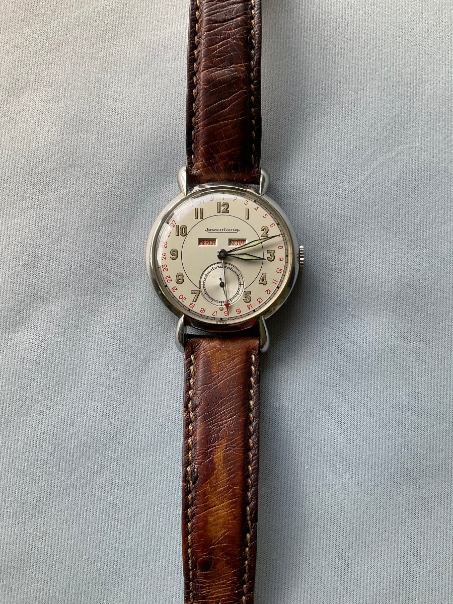 Jaeger Lecoultre Montre Bracelet Acier Triple Calendrier Année 1940-photo-2