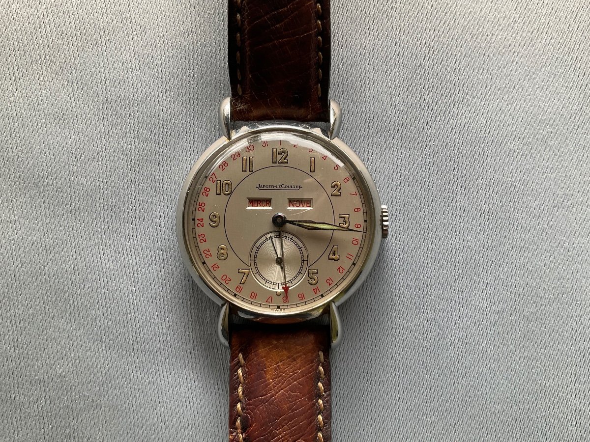 Jaeger Lecoultre Montre Bracelet Acier Triple Calendrier Année 1940-photo-3