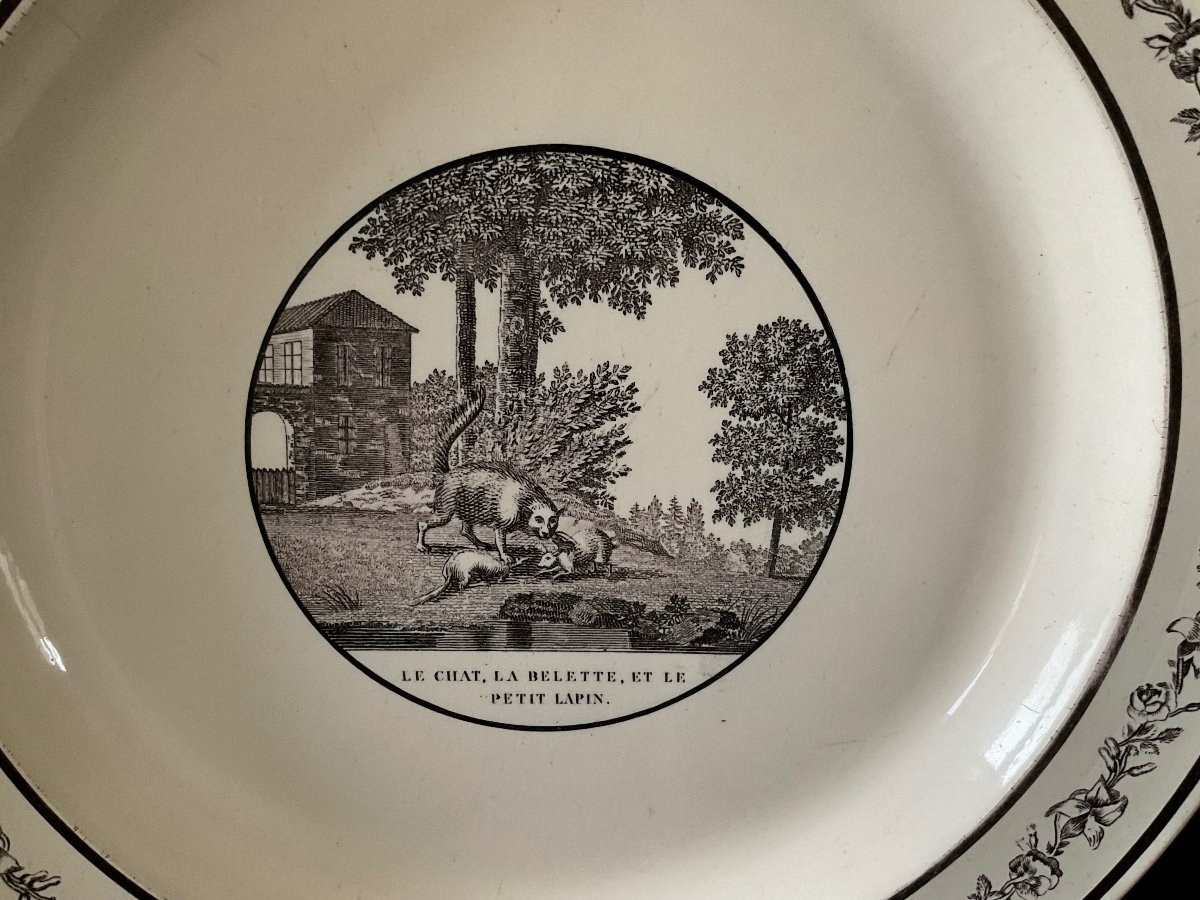 Montereau  Plat Sépia   < Fable de   La Fontaine > 19éme Siècle -photo-3