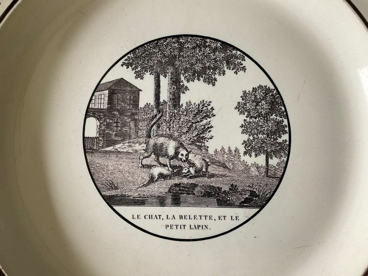 Montereau  Plat Sépia   < Fable de   La Fontaine > 19éme Siècle -photo-1