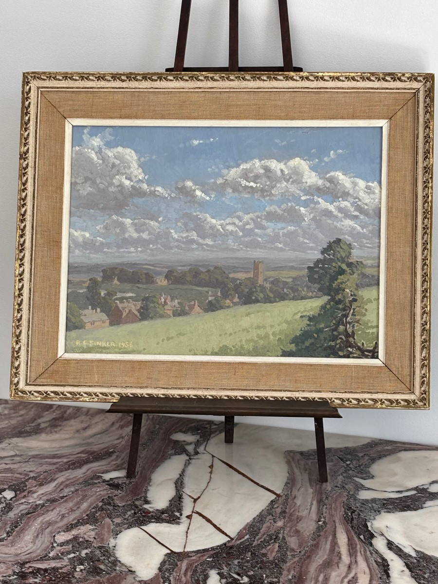 CAREY SINKER . ROBERT 1956 Huile sur Carton entoilé < Cotswolds >-photo-3