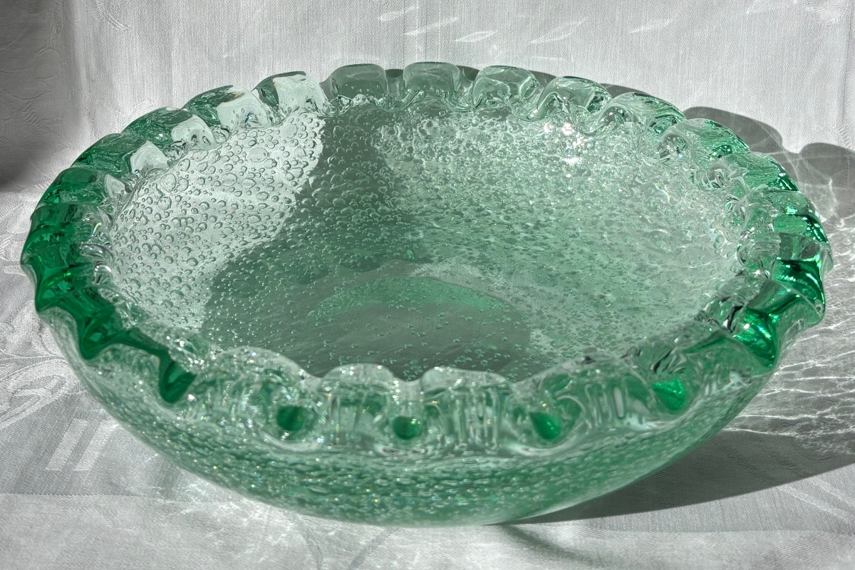 Daum Cut In Art Deco Bubbled Crystal 