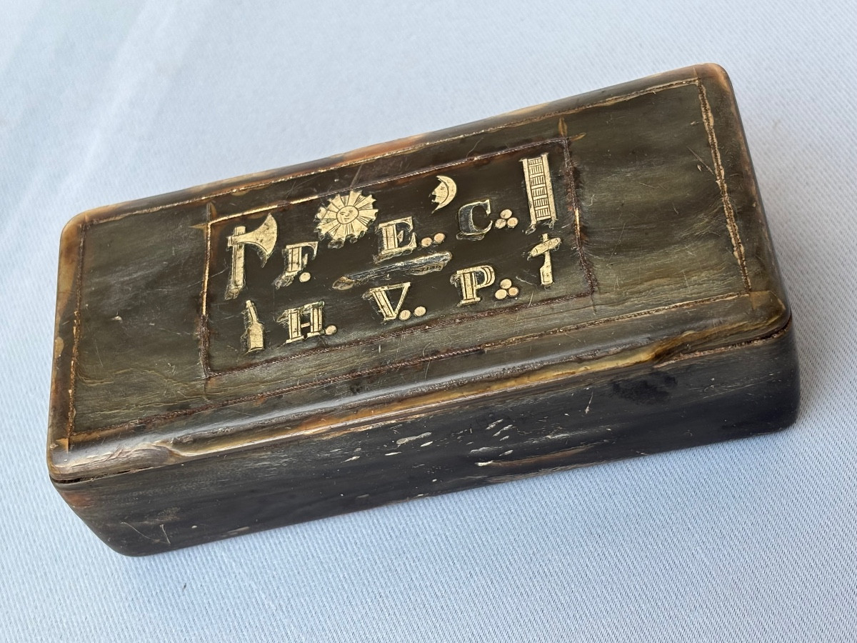 Tabatière Franc Maçonnerie en corne 19éme Siècle -photo-2