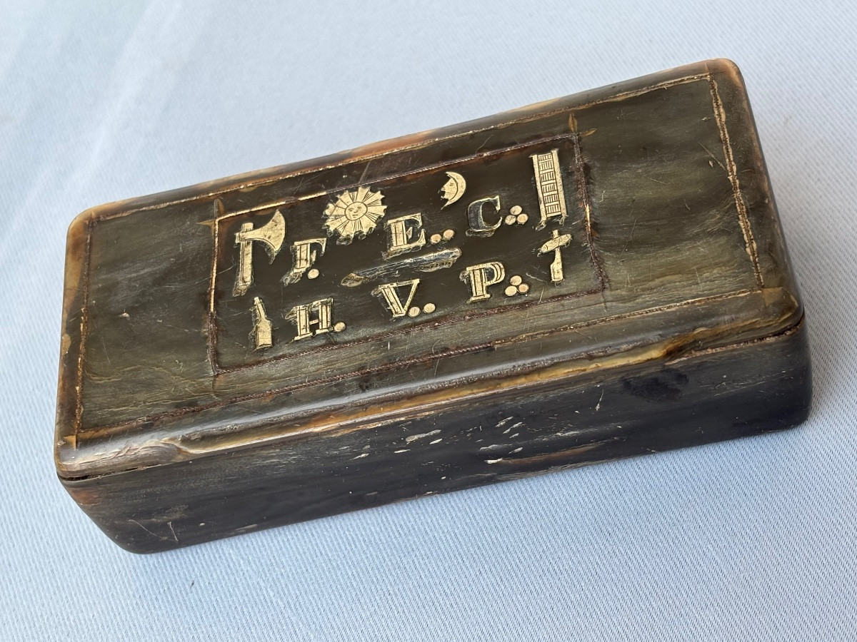 Tabatière Franc Maçonnerie en corne 19éme Siècle -photo-2