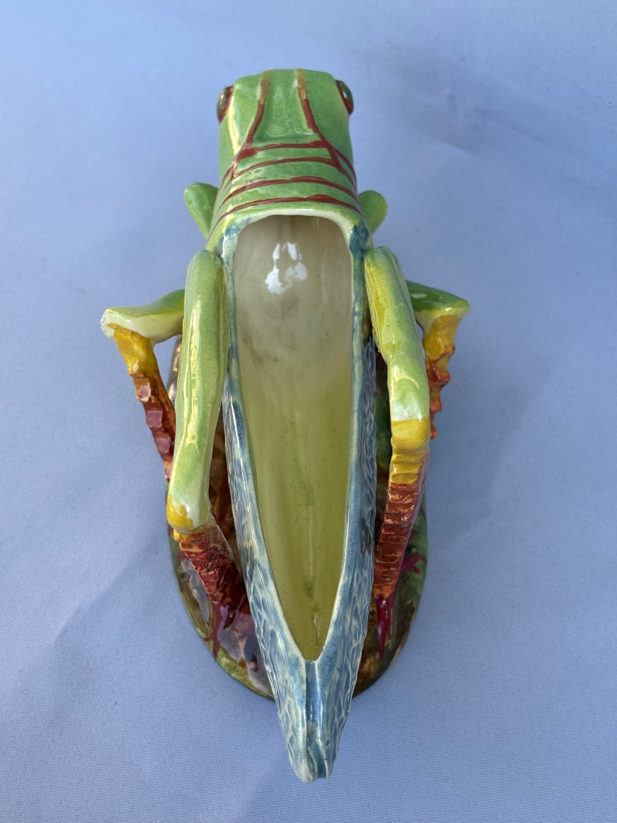 Vallauris Sauterelle en majolique fin 19éme Siècle -photo-2