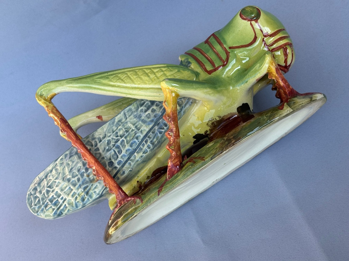 Vallauris Sauterelle en majolique fin 19éme Siècle -photo-4
