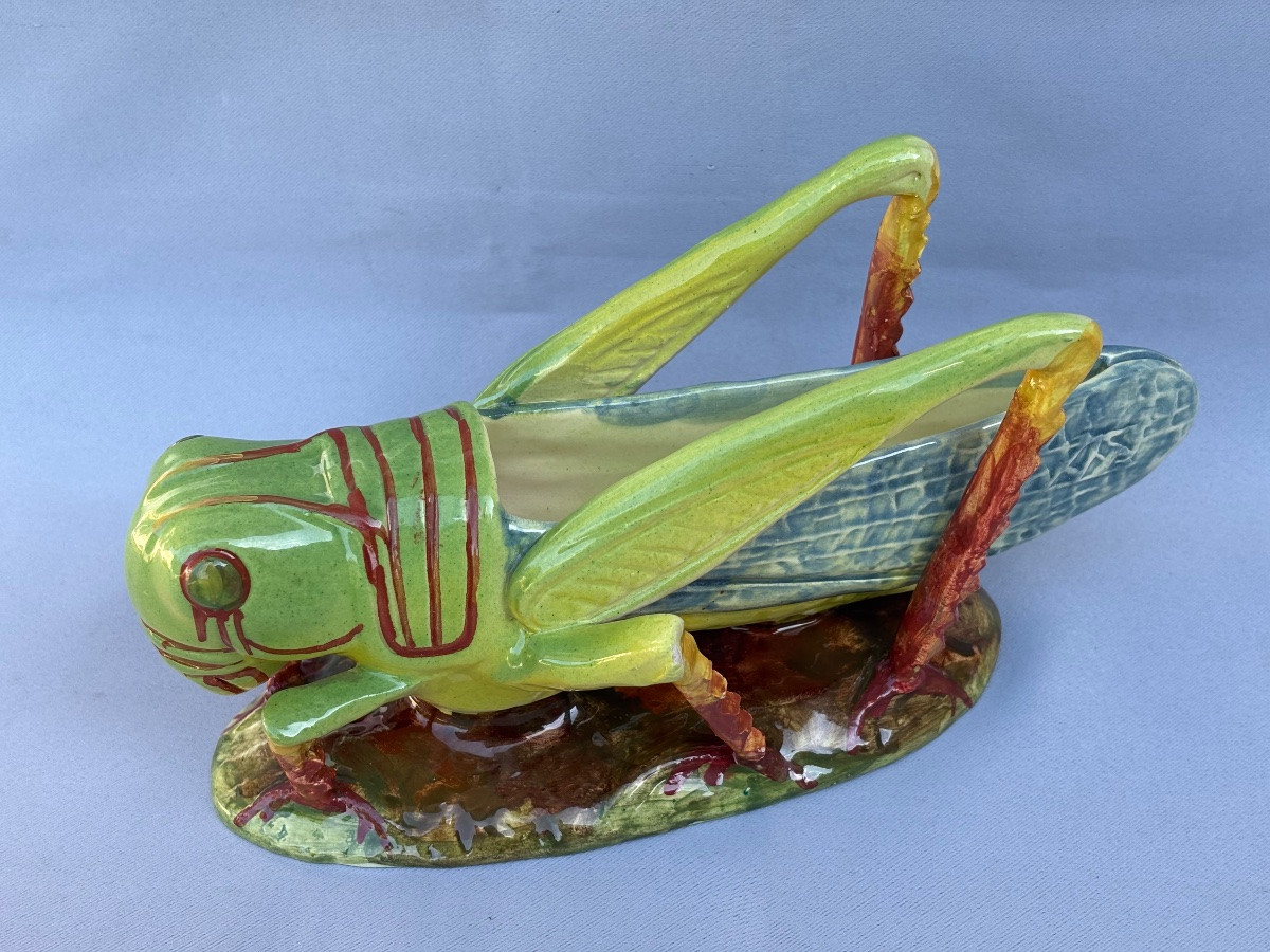 Vallauris Sauterelle en majolique fin 19éme Siècle -photo-1